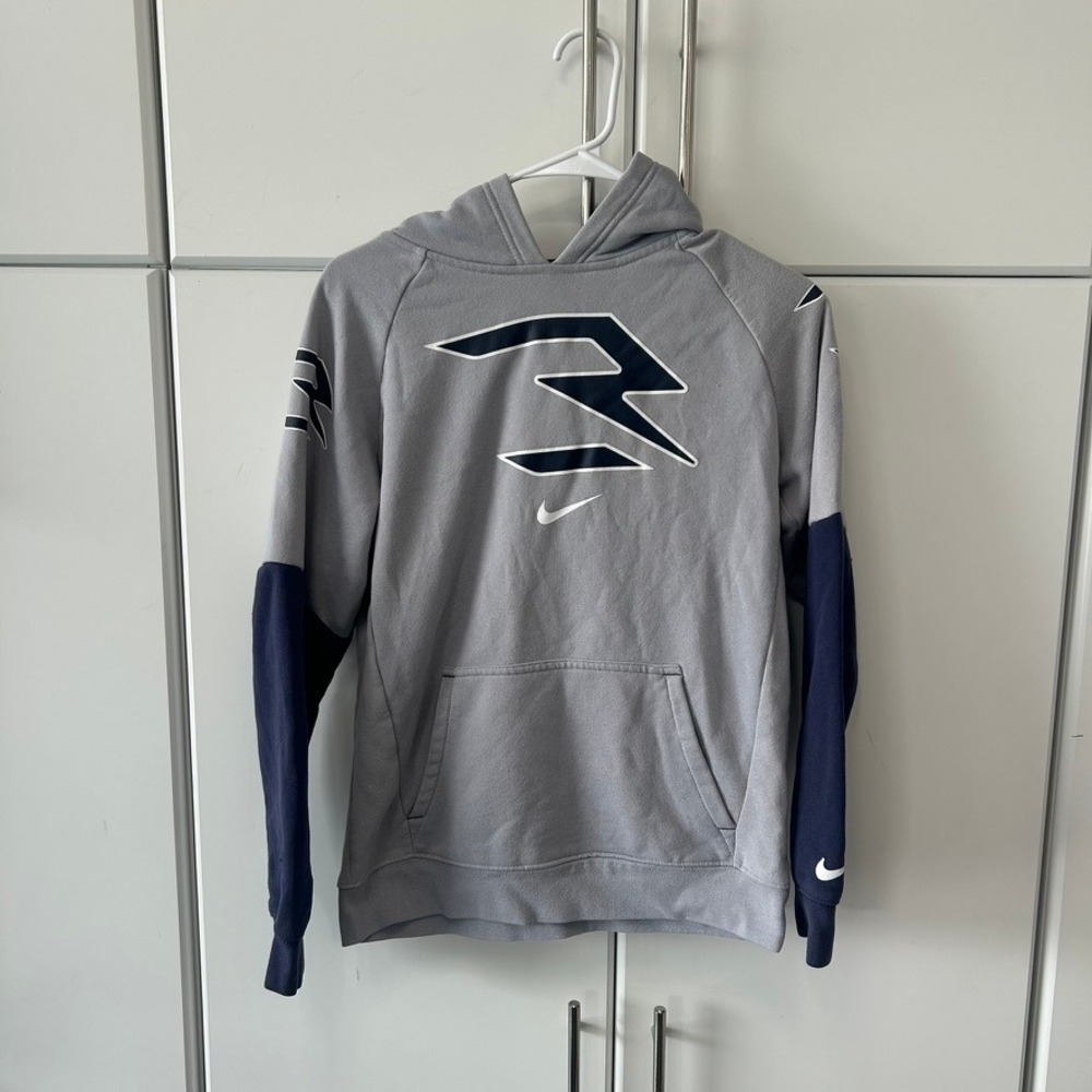 Nike 3 Brand Russell Wilson Boys Gray Navy Blue Pullover Hoodie Size Large L